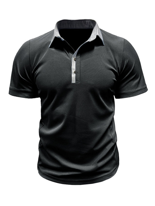 Men's Casual Lapel Color Block Short Sleeve Polo Shirt