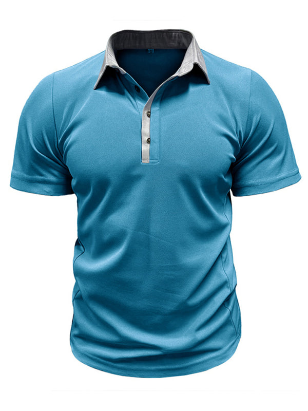 Men's Casual Lapel Color Block Short Sleeve Polo Shirt