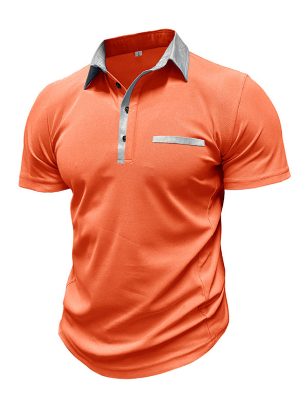 Men's Casual Lapel Color Block Short Sleeve Polo Shirt