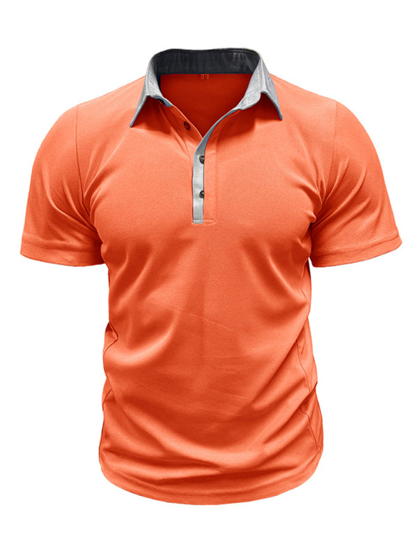 Men's Casual Lapel Color Block Short Sleeve Polo Shirt