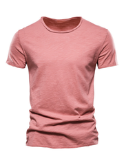 T-shirt à manches courtes et col rond en coton flammé uni pour homme 