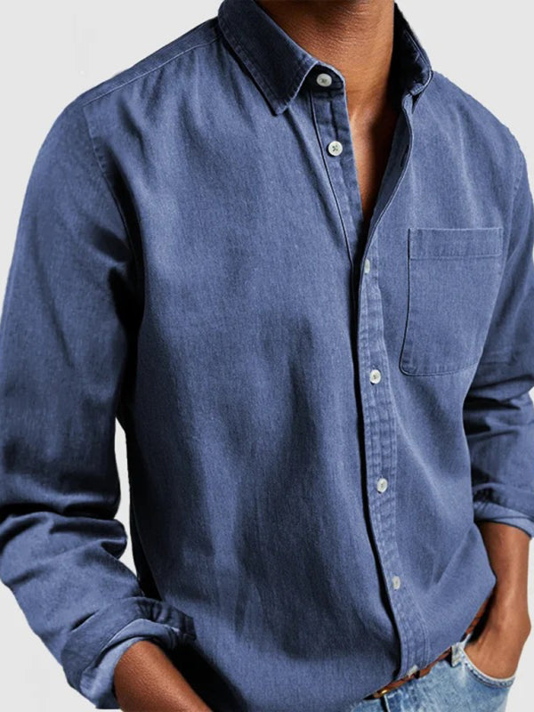 Chemise homme à manches longues et revers 