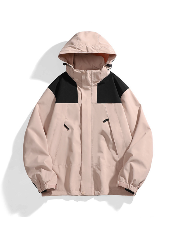 Unisex Couple Jacket with Removable Hood Waterproof Windproof Jacket – detail view