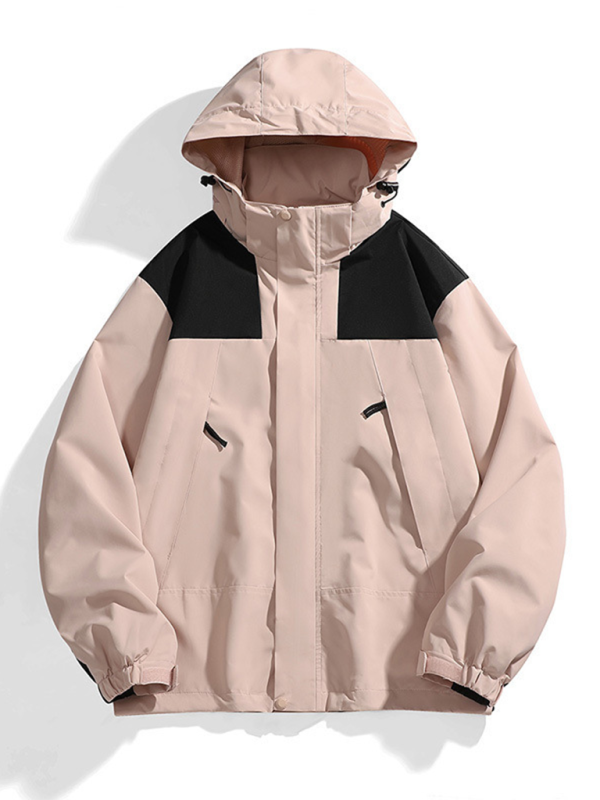 Unisex Couple Jacket with Removable Hood Waterproof Windproof Jacket – detail view