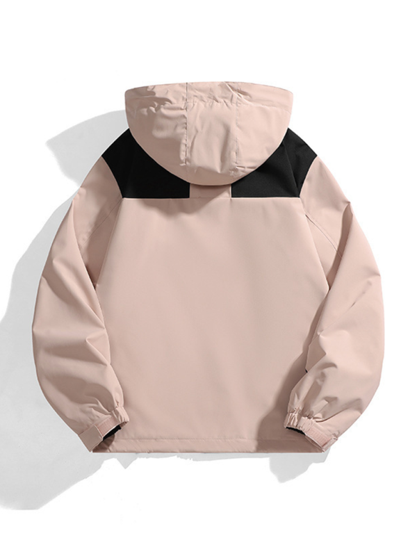 Unisex Couple Jacket with Removable Hood Waterproof Windproof Jacket – closeup view