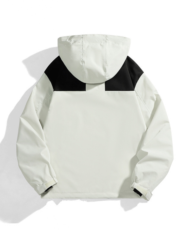 Unisex windbreaker jacket removable hood detail