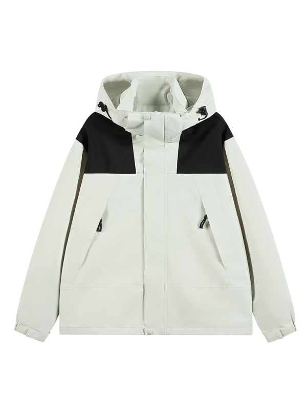 Unisex windbreaker jacket white black color-block back view