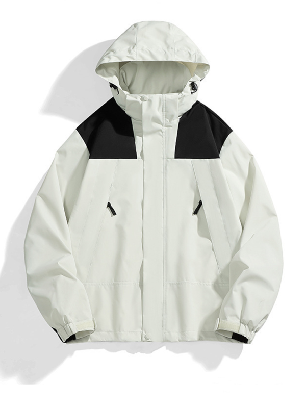 Pink beige color-block windbreaker jacket front view
