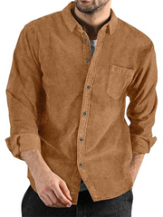 Long-sleeved shirt corduroy lapel button loose casual jacket – front view