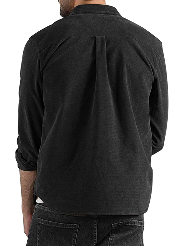 Long-sleeved shirt corduroy lapel button loose casual jacket – close-up