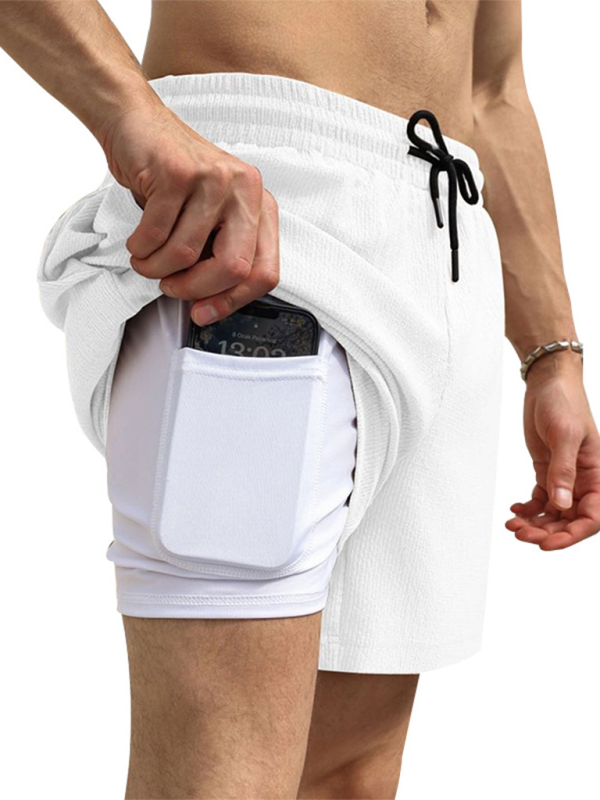 Short de sport décontracté pour homme, short de course, short tissé double couche doublé à séchage rapide 
