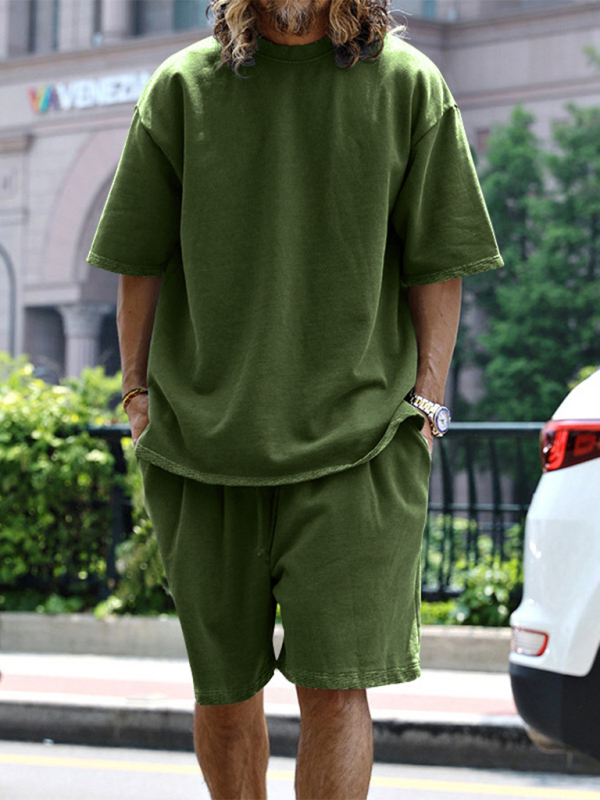 Ensemble short et short ample à manches courtes de couleur unie pour homme 