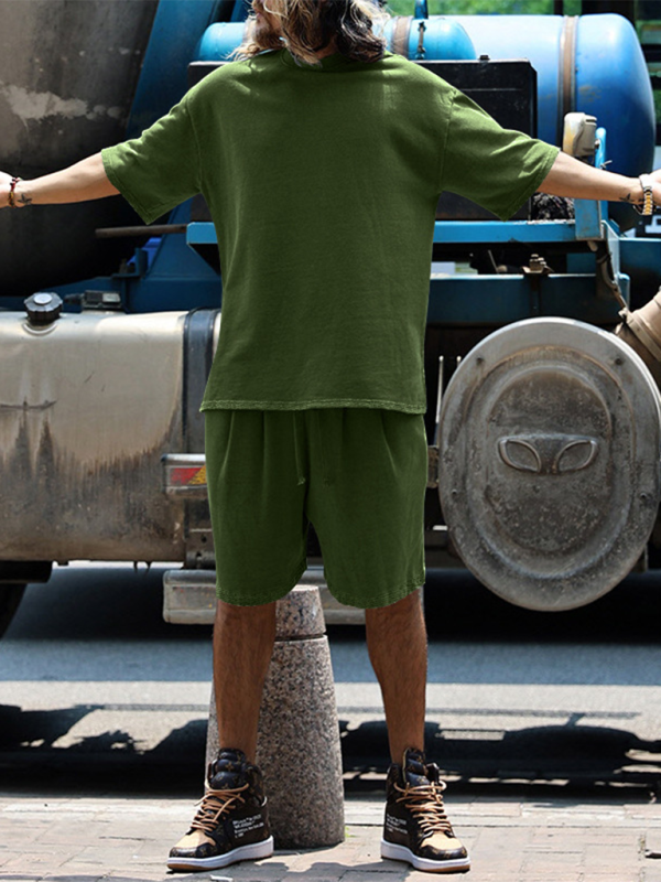 Ensemble short et short ample à manches courtes de couleur unie pour homme 