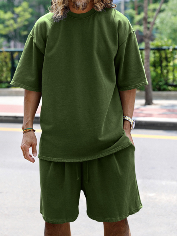 Ensemble short et short ample à manches courtes de couleur unie pour homme 