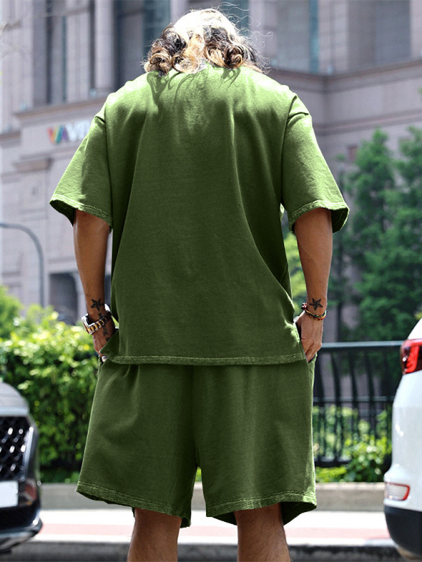 Ensemble short et short ample à manches courtes de couleur unie pour homme 