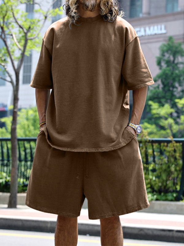 Ensemble short et short ample à manches courtes de couleur unie pour homme 