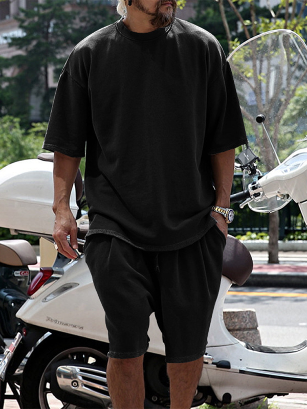 Ensemble short et short ample à manches courtes de couleur unie pour homme 