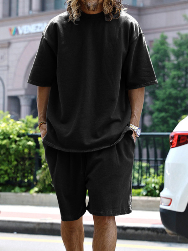 Ensemble short et short ample à manches courtes de couleur unie pour homme 