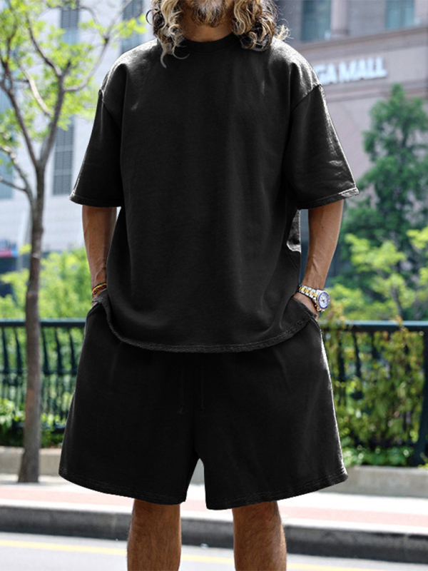 Ensemble short et short ample à manches courtes de couleur unie pour homme 