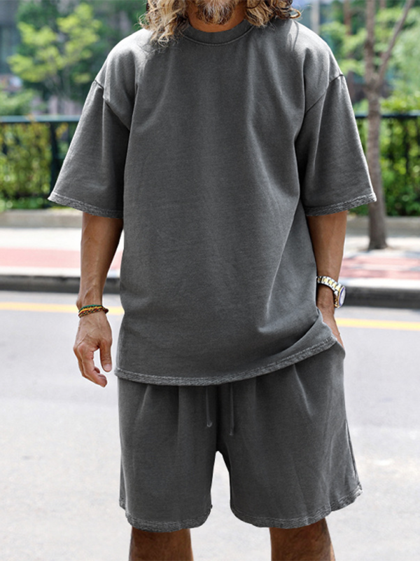 Ensemble short et short ample à manches courtes de couleur unie pour homme 