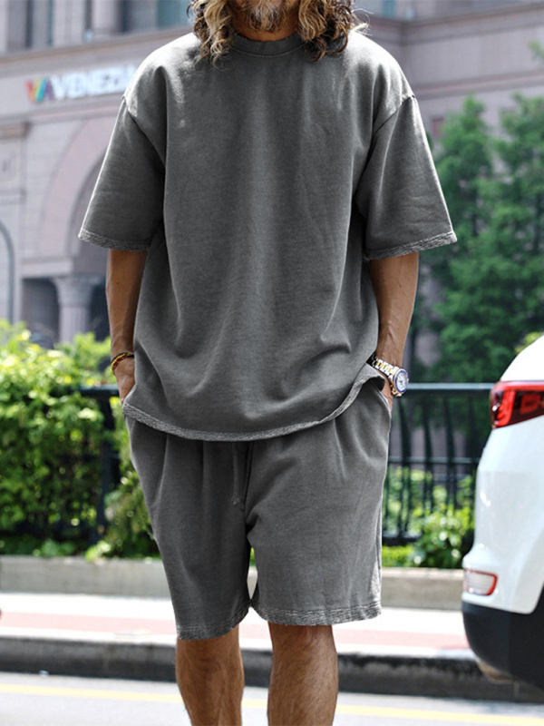 Ensemble short et short ample à manches courtes de couleur unie pour homme 