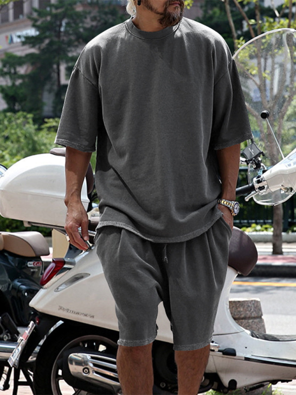 Ensemble short et short ample à manches courtes de couleur unie pour homme 