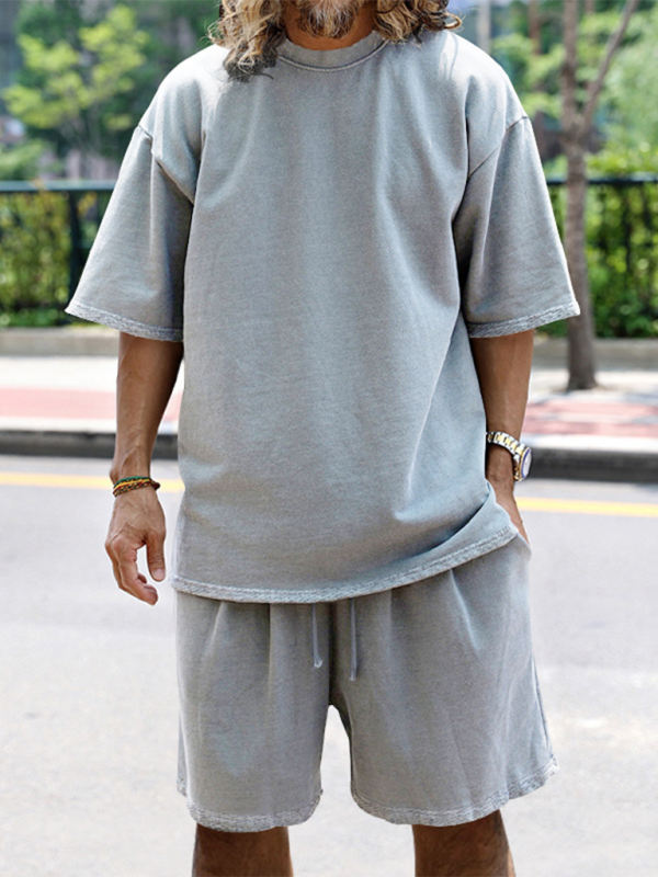 Ensemble short et short ample à manches courtes de couleur unie pour homme 
