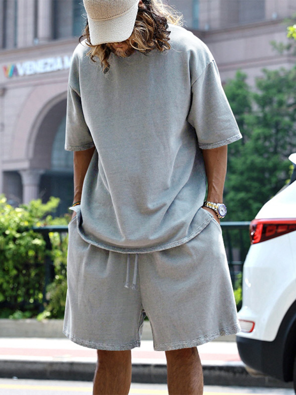 Ensemble short et short ample à manches courtes de couleur unie pour homme 