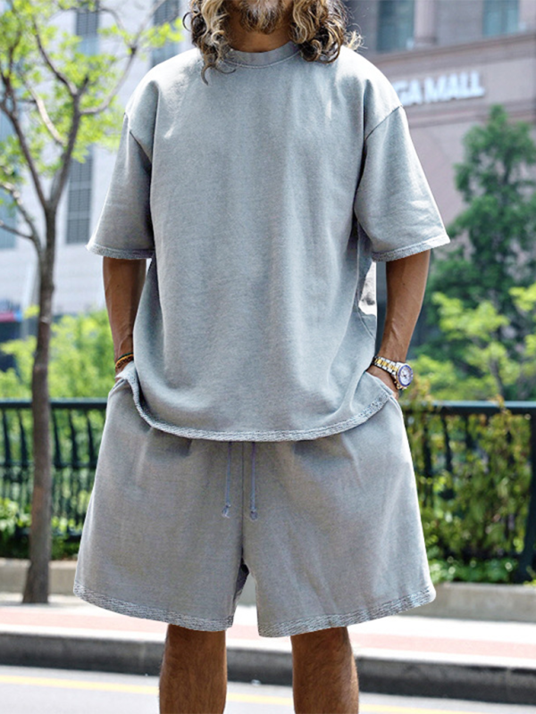 Ensemble short et short ample à manches courtes de couleur unie pour homme 
