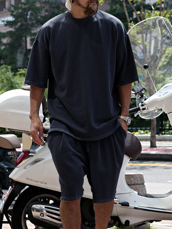 Ensemble short et short ample à manches courtes de couleur unie pour homme 