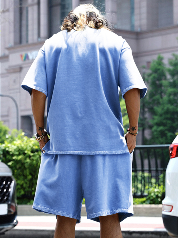 Ensemble short et short ample à manches courtes de couleur unie pour homme 