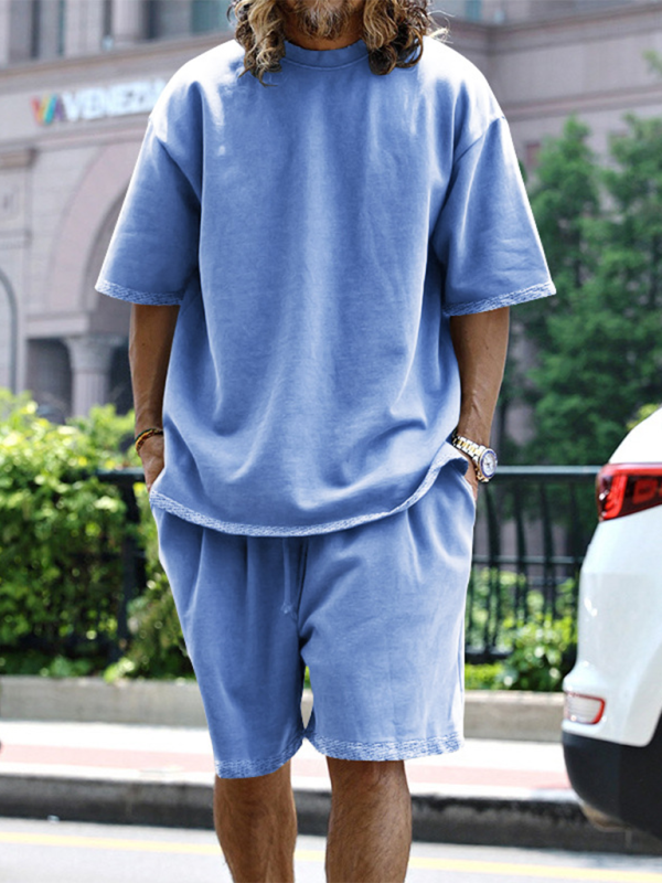 Ensemble short et short ample à manches courtes de couleur unie pour homme 