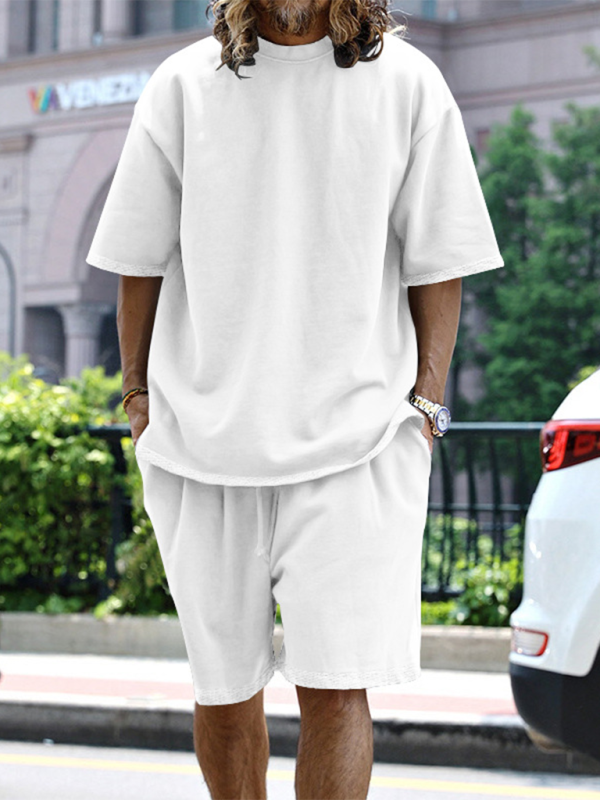 Ensemble short et short ample à manches courtes de couleur unie pour homme 
