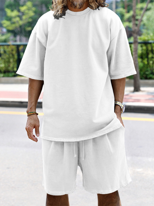 Ensemble short et short ample à manches courtes de couleur unie pour homme 
