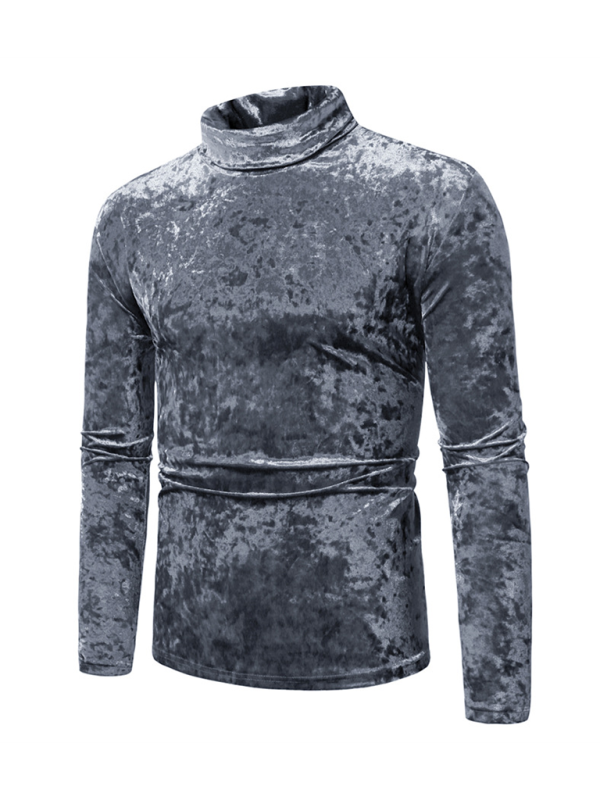 Neues langärmeliges, einfarbiges T-Shirt mit hohem Kragen und Wildlederfutter 