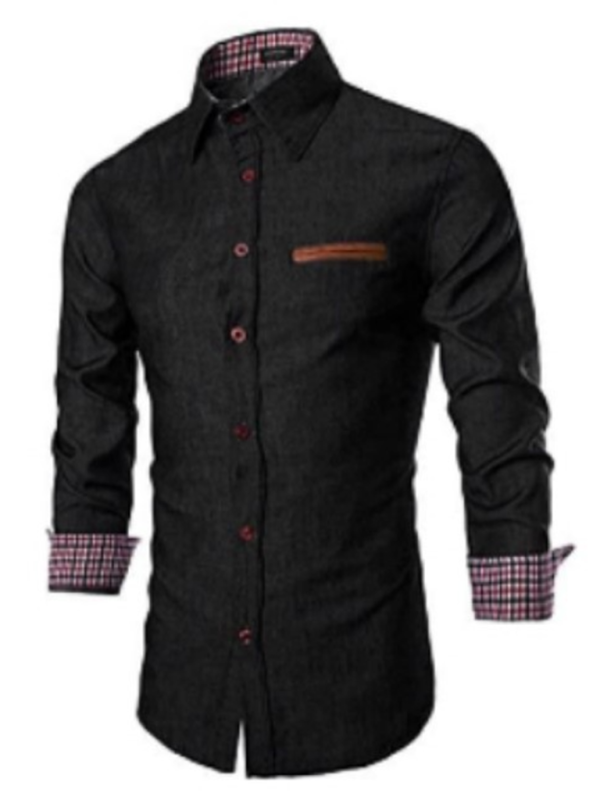 Men's Casual Shirt Pocket Patchwork Leather Long Sleeve Shirt – outfit view