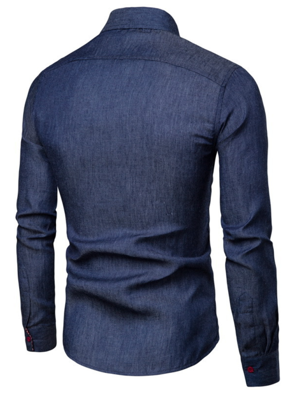 Men's Casual Shirt Pocket Patchwork Leather Long Sleeve Shirt – back view