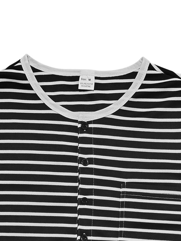 Langärmliges Henley-Shirt, lässiges Henley-T-Shirt mit horizontalen Streifen 