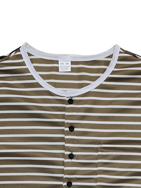 Langärmliges Henley-Shirt, lässiges Henley-T-Shirt mit horizontalen Streifen 