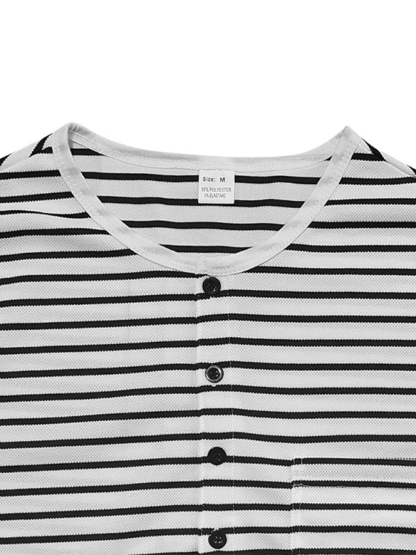 Langärmliges Henley-Shirt, lässiges Henley-T-Shirt mit horizontalen Streifen 