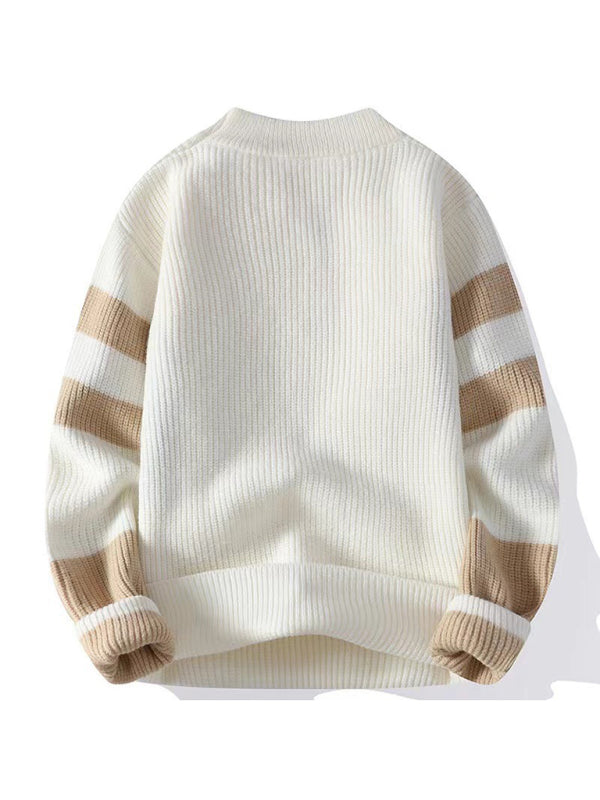 Men's Loose Crew Neck Contrast Color Sweater – back view