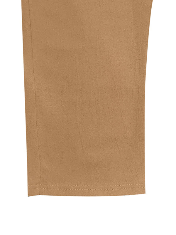 Pantalon décontracté ample en lin respirant kaki pour homme 