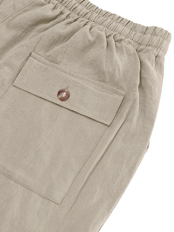 Lässige, atmungsaktive Leinenhose mit weitem Bein, geeignet für Strand und Sport in allen vier Jahreszeiten. 