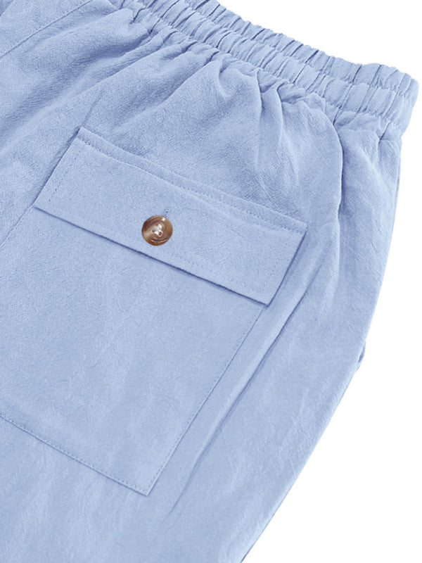 Lässige, atmungsaktive Leinenhose mit weitem Bein, geeignet für Strand und Sport in allen vier Jahreszeiten. 