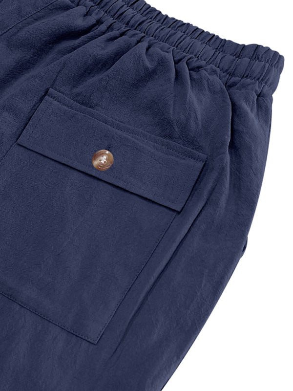 Lässige, atmungsaktive Leinenhose mit weitem Bein, geeignet für Strand und Sport in allen vier Jahreszeiten. 