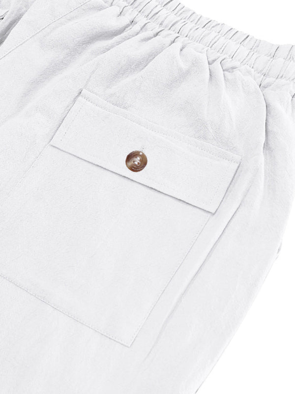 Loose linen casual wide-leg beach sports four seasons breathable trousers – closeup view