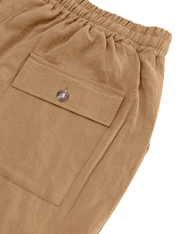 Lässige, atmungsaktive Leinenhose mit weitem Bein, geeignet für Strand und Sport in allen vier Jahreszeiten. 