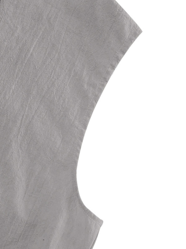 Men's Casual Sleeveless Waistcoat Shirt Linen Hooded Solid Color Breathable Loose Top