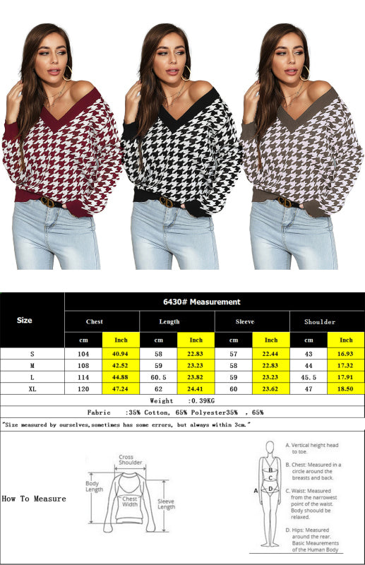 Women's Fashion Trend Houndstooth Sweater - Closther