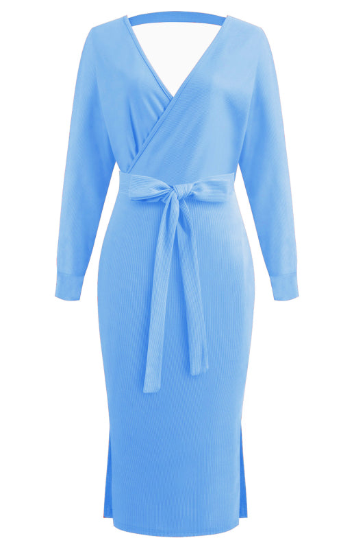Robe sexy à manches longues et col en V pour femme 